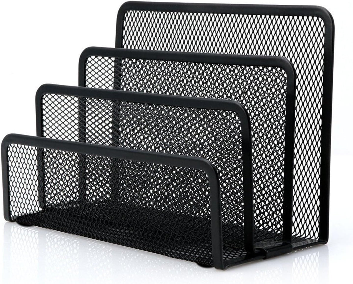 Desk Mail Organizer, File Holder Letter Sorter with 3 Vertical Upright Metal Mesh Compartments Document, Filing, Folders, Mail, Paper Organizer for Home or Office Desktop