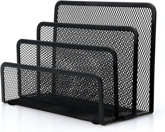 Desk Mail Organizer, File Holder Letter Sorter with 3 Vertical Upright Metal Mesh Compartments Document, Filing, Folders, Mail, Paper Organizer for Home or Office Desktop