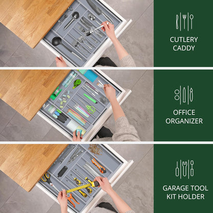 ROYAL CRAFT WOOD Luxury Bamboo Kitchen Drawer Organizer - Silverware Organizer, Utensil Holder & Cutlery Tray Drawer Dividers for Flatware (9 Slot, Natural)