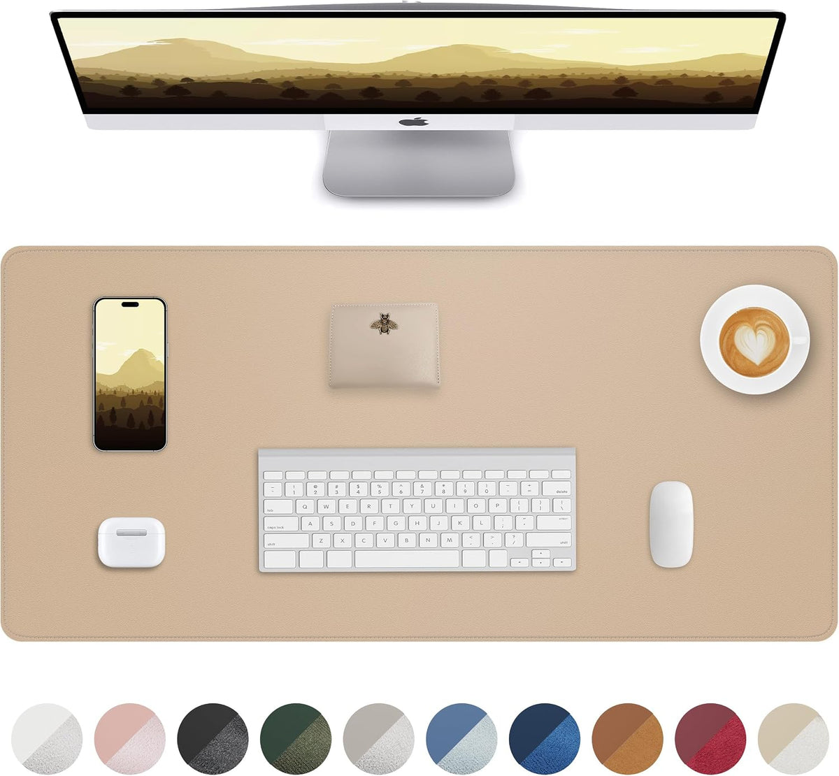 AFIING Large Desk Mat 55" x 24" - PU Leather Desk Pad Protector, Waterproof Non-Slip Extended Mouse Pad for Office Desk, Keyboard, Laptop and Home Workspace (Black)