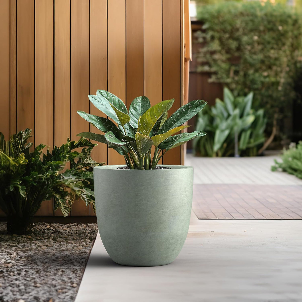Kante 8.9" H x 10" W Small Concrete Planter, Compact Desktop Plant Pot with Drainage Hole & Rubber Plug – Lightweight Breathable Cement Container for Succulents, Cactus, Herbs, Indoor Outdoor, Gift