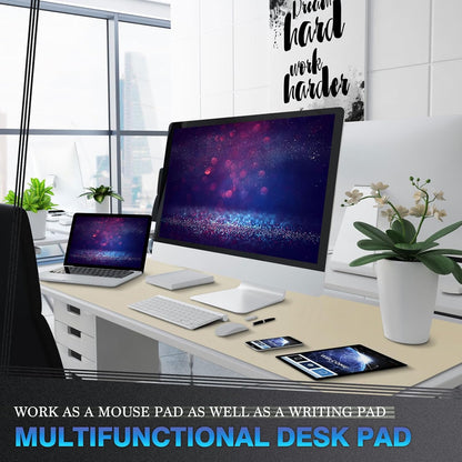K KNODEL Large Office Leather Desk Mat, Mouse and Keyboard Pad, Computer and Laptop Mat, Desktop Protector and Cover, Writing Pad and Blotter (31.5"x15.7", Black)