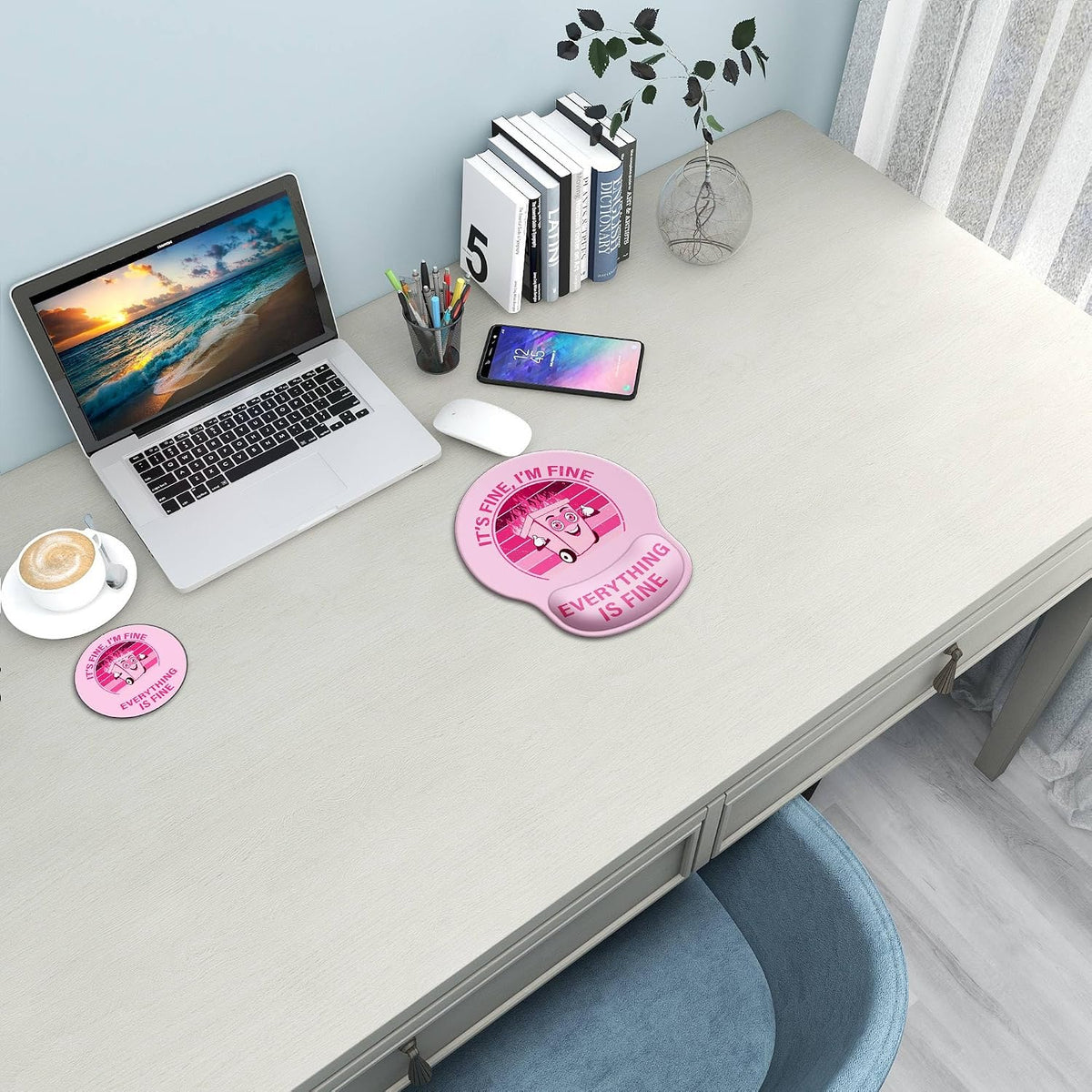 Ergonomic Mouse Pad with Wrist Support Rest,Large Mousepad Gel Wrist Rest, with Coaster Non-Slip & Pain Relief for Computer, Desk, Home&Office-Beach - Colors B