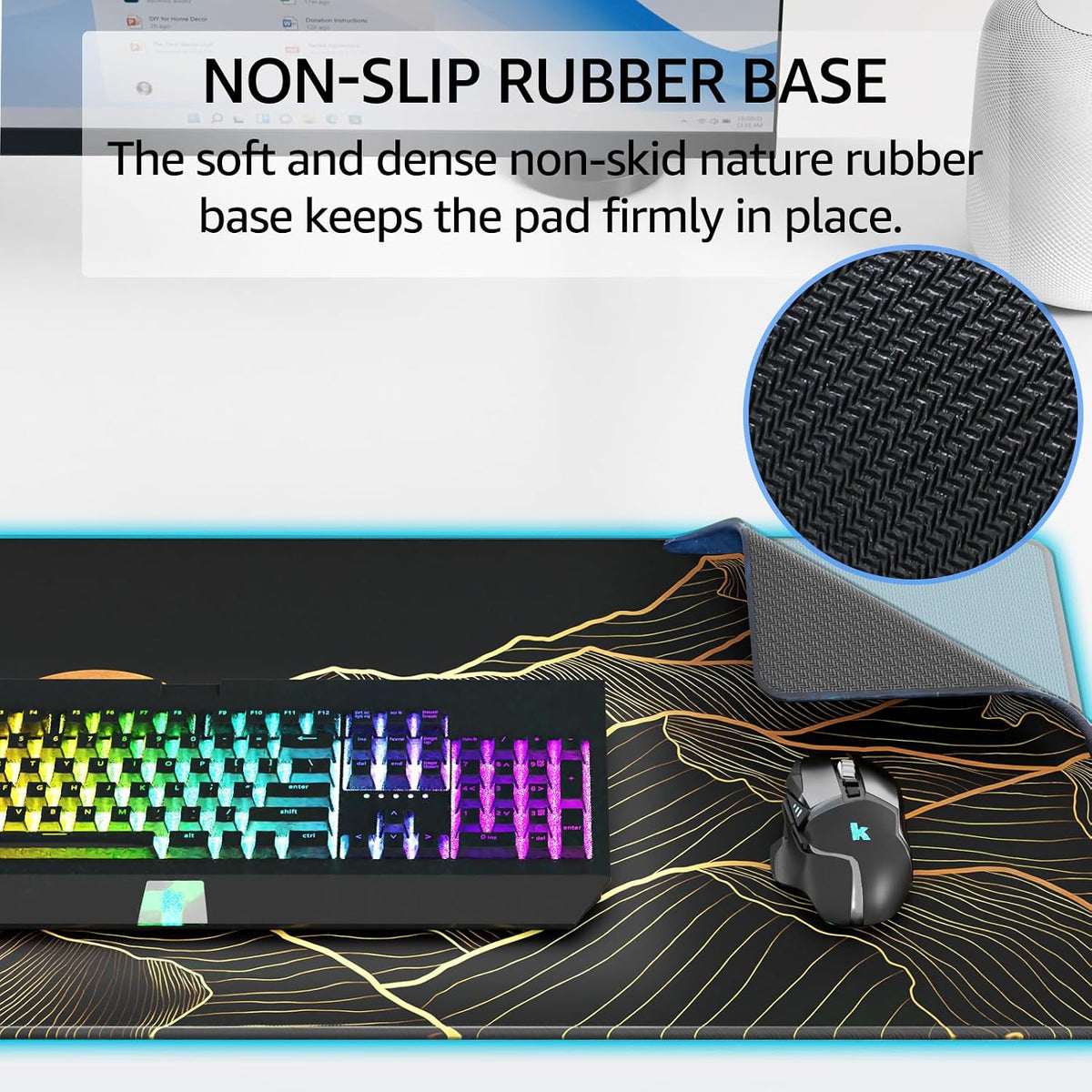 KTRIO Large Gaming Mouse Pad Desk Mat for Gamer, 31.5" x 11.8", Black, XL | Extended Size Design, Superior Micro-Weave Cloth, Non-Slip Rubber Base, Durable Stitched Edges, Water-Resistant Coating