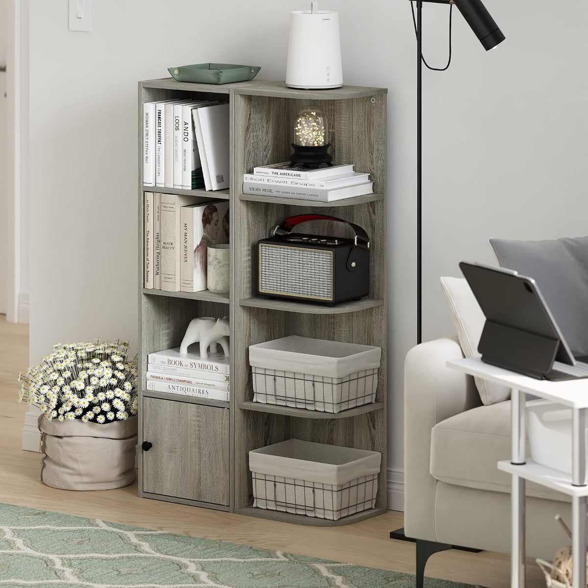 Furinno PASIR Book Shelf, 2-Tier Modern Bookshelf, Open Shelves Bookcase 9 x 12 x 21, Easy Assembly, for Living Room, Bedroom, Home Office, White