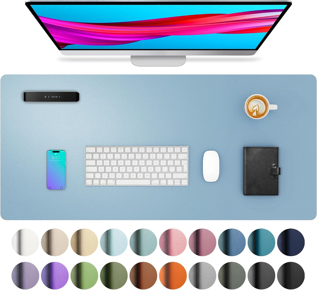 Aothia Leather Office Desk Pad Protector, Non-Slip PU Leather Desk Blotter, Waterproof Laptop Writing Mouse Pad for Office and Home, Black, 31.5" x 15.7" - Colors A