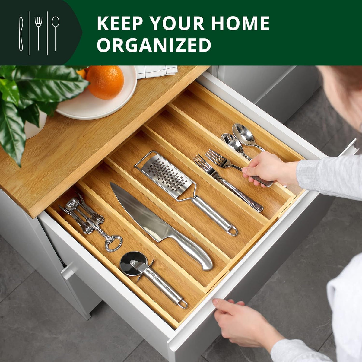 ROYAL CRAFT WOOD Luxury Bamboo Kitchen Drawer Organizer - Silverware Organizer, Utensil Holder & Cutlery Tray Drawer Dividers for Flatware (9 Slot, Natural)