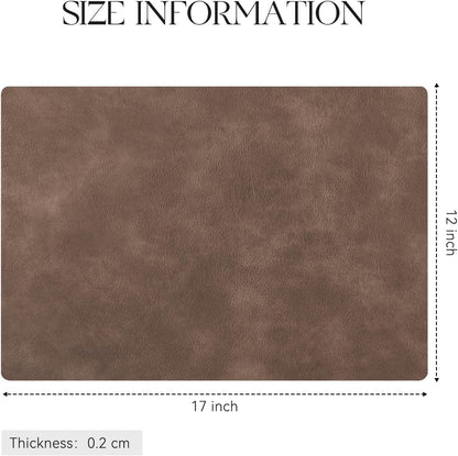MOSAYT Vinyl Placemats Set of 6-12 X 17 Inch - Faux Leather 100% Waterproof Oil-Proof Wipeable PU Place Mats, Heat Resistant Reversible Table Mats for Kitchen, Dining, Outdoor, Reddish Brown