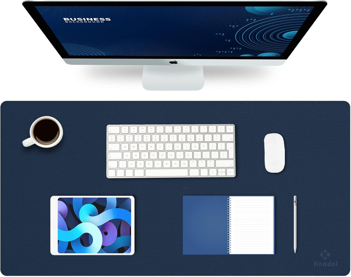 K KNODEL Large Office Leather Desk Mat, Mouse and Keyboard Pad, Computer and Laptop Mat, Desktop Protector and Cover, Writing Pad and Blotter (31.5"x15.7", Black)
