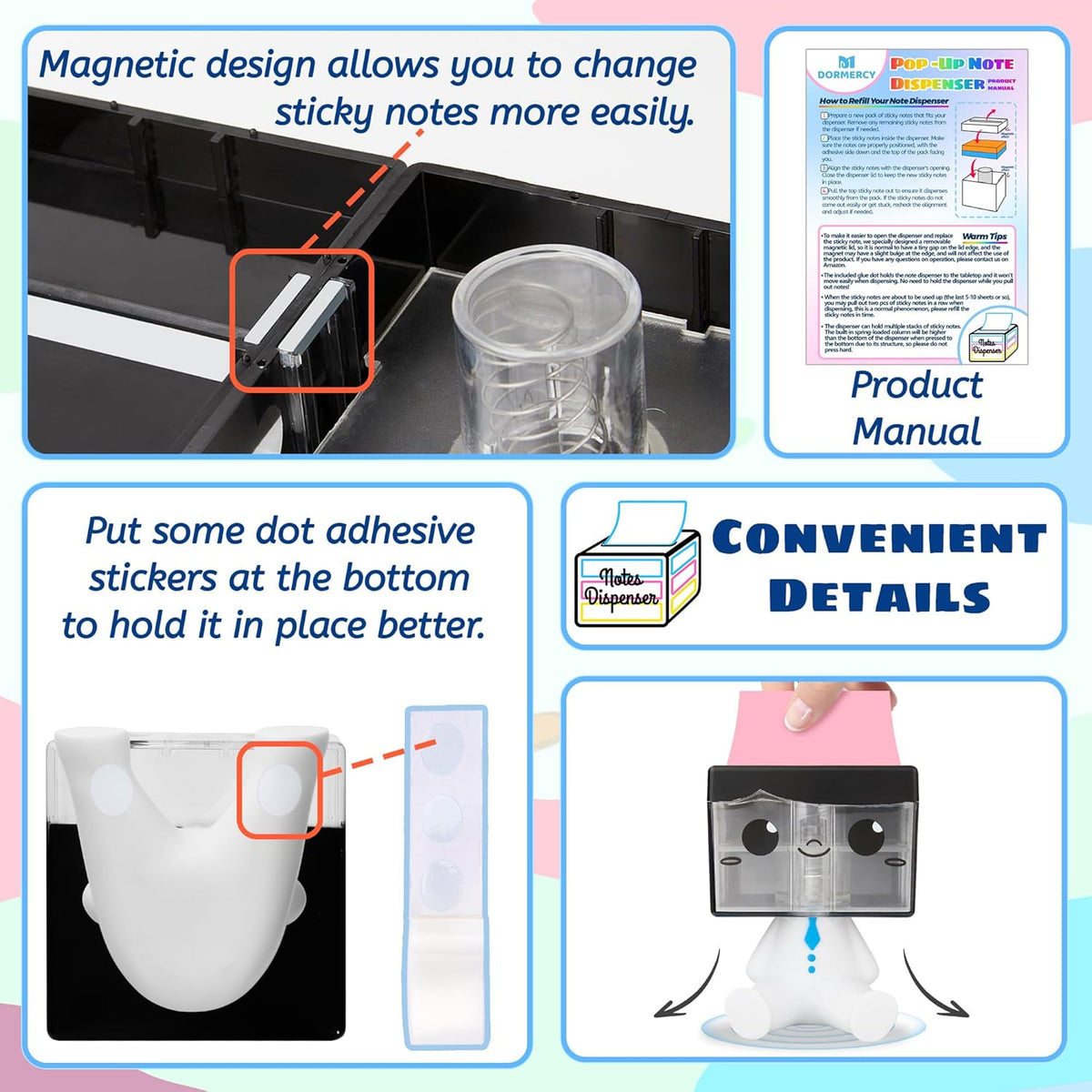 Pop-up Notes Dispenser for Desk, Idea Boy Sticky Note Holder for Office School, Cute Office Supplies, 3x3 in, Magnetic Design, White, 1 Pack