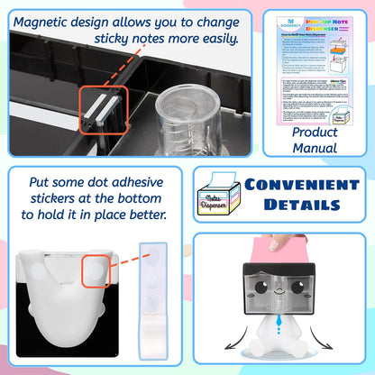 Pop-up Notes Dispenser for Desk, Idea Boy Sticky Note Holder for Office School, Cute Office Supplies, 3x3 in, Magnetic Design, White, 1 Pack