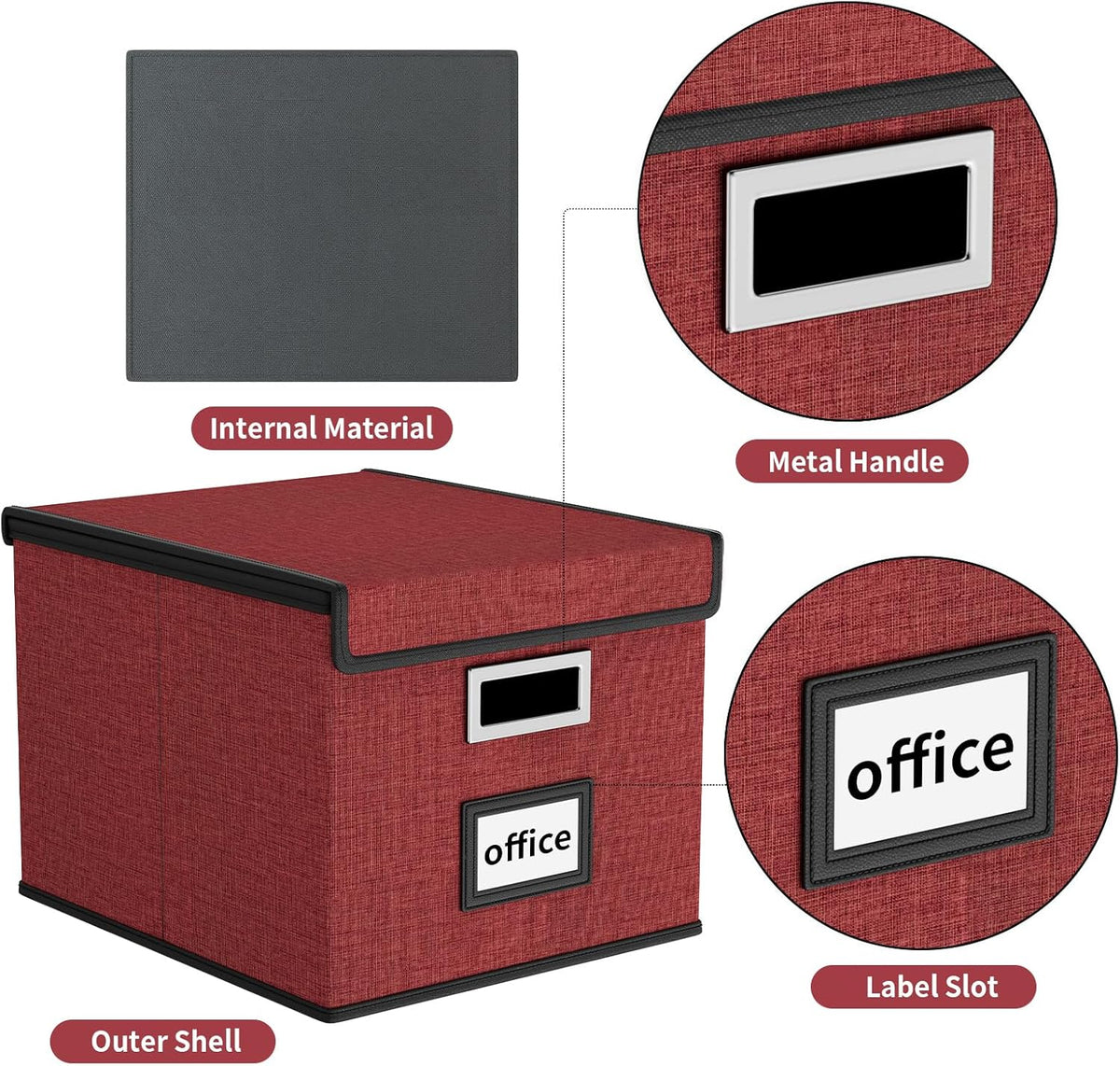 Upgraded Portable File Organizer Box with Lid, Collapsible Linen Hanging Filing Storage Boxes with Plastic Slides, Decorative Home/Office Filing System Box for File and Folders Storage (Gray)