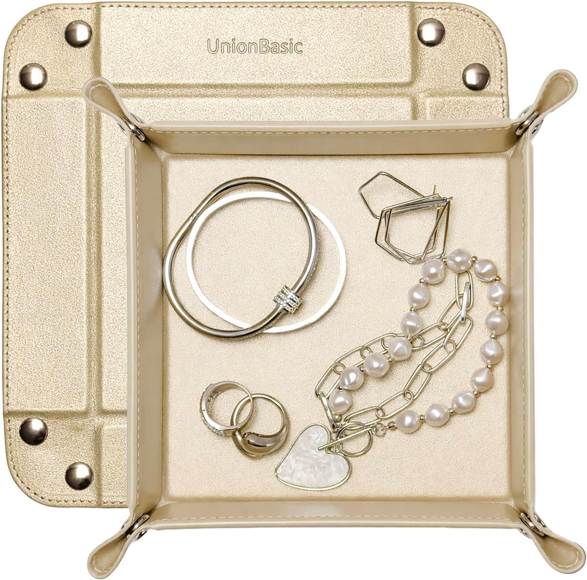 UnionBasic Small Valet Tray, Jewelry Tray for Rings Watches Earrings, Entryway Catchall Caddy for Coins Keys Change, Nightstand Bedside Valet Holder, Trays for Electronic Gadgets, Beige - Colors B