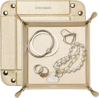 UnionBasic Small Valet Tray, Jewelry Tray for Rings Watches Earrings, Entryway Catchall Caddy for Coins Keys Change, Nightstand Bedside Valet Holder, Trays for Electronic Gadgets, Beige - Colors B