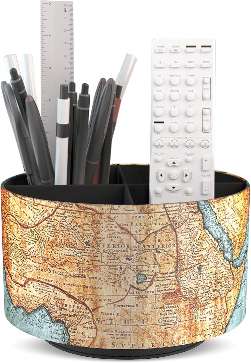 Round Leather Art Supply Organizer,Remote Control Holder,360 Degree Rotating,Multi-Functional Pencil Holder,4 Compartments Desktop Stationary Organizer(1-Blue Bird) - Colors B