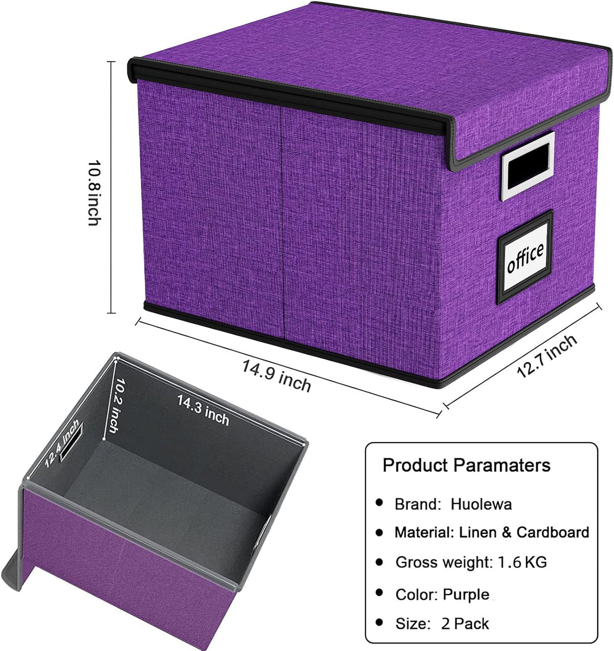 Upgraded Portable File Organizer Box with Lid, Collapsible Linen Hanging Filing Storage Boxes with Plastic Slides, Decorative Home/Office Filing System Box for File and Folders Storage (Gray)