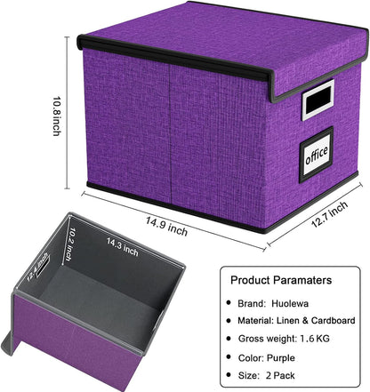 Upgraded Portable File Organizer Box with Lid, Collapsible Linen Hanging Filing Storage Boxes with Plastic Slides, Decorative Home/Office Filing System Box for File and Folders Storage (Gray)
