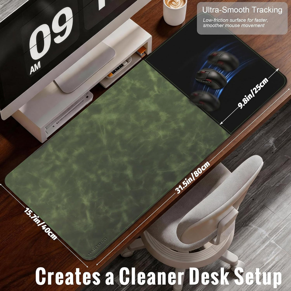 Cork Desk Mat 31.5"x15.7", Distressed PU Leather & Cloth Desk Pad