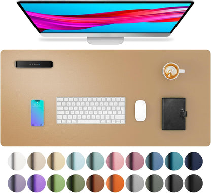 Aothia Leather Office Desk Pad Protector, Non-Slip PU Leather Desk Blotter, Waterproof Laptop Writing Mouse Pad for Office and Home, Black, 31.5" x 15.7" - Colors B