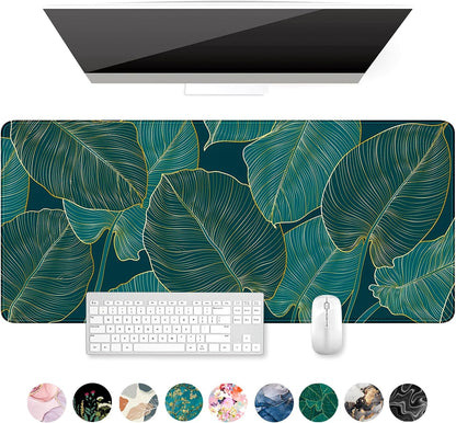 Auhoahsil Desk Mat, Ultra Large Mouse Pad, XXL Gaming Mousepad, Green Tropical Leaves Deskpad, Big Extended Full Size Mouse Pad, Desktop Desk Matt for Keyboard, Laptop & Computer, 35.5 x 15.7 in - Colors A