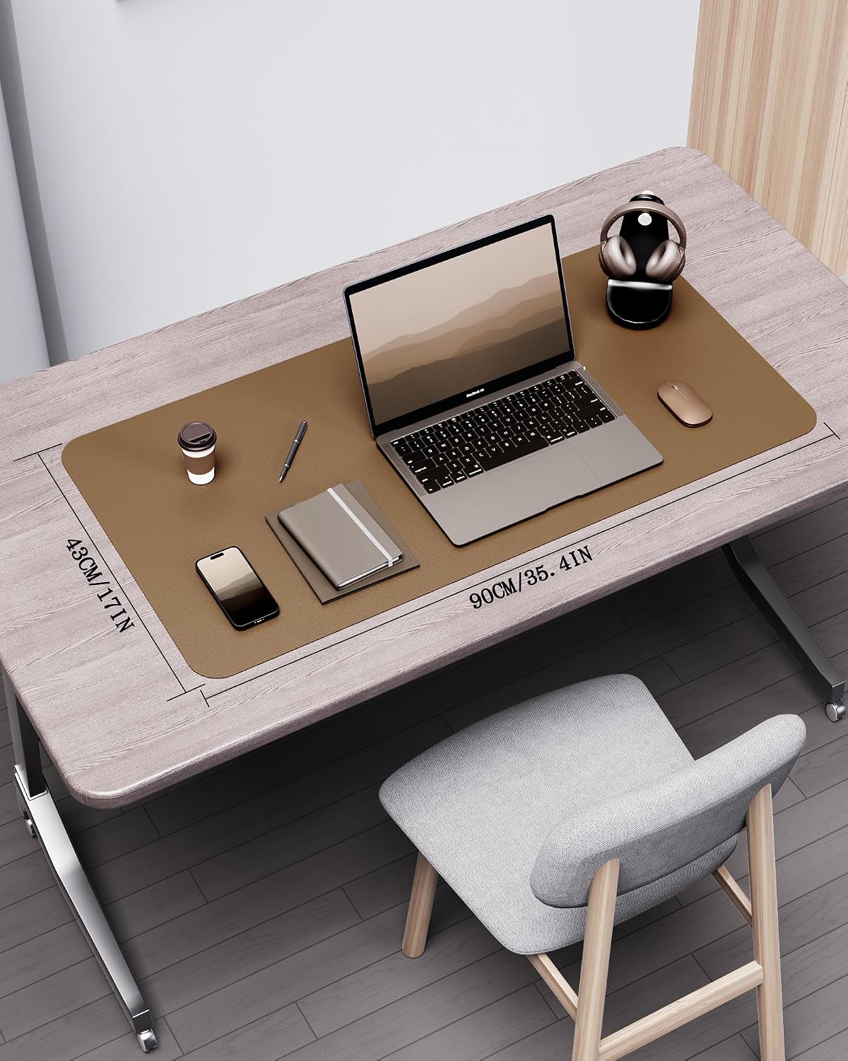 Double-Sided Desk Pad, 31.5"x15.7"Leather Desk Mat, Eco Cork Desk Pad Protector,Large Mouse Pad,Waterproof Desk Blotter for Office/Home(Coffee)