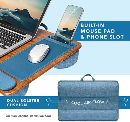 LAPGEAR Home Office Pro Lap Desk with Wrist Rest, Mouse Pad, and Phone Holder - Black Carbon - Fits up to 15.6 Inch Laptops - Style No. 91598