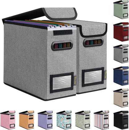 BALEINE File Organizer Box with Lid, Collapsible File Folder Organizer with Plastic Slide, Hanging File Folder Box for Office Document Storage (Black)
