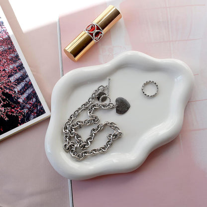 Jewelry Dish Trinket Tray for Women, Ring Dish Holder, Unique Cloud Shape Ceramic Plate Cute Things Vanity Aesthetic Room Decor Mother's Day Birthday (White)