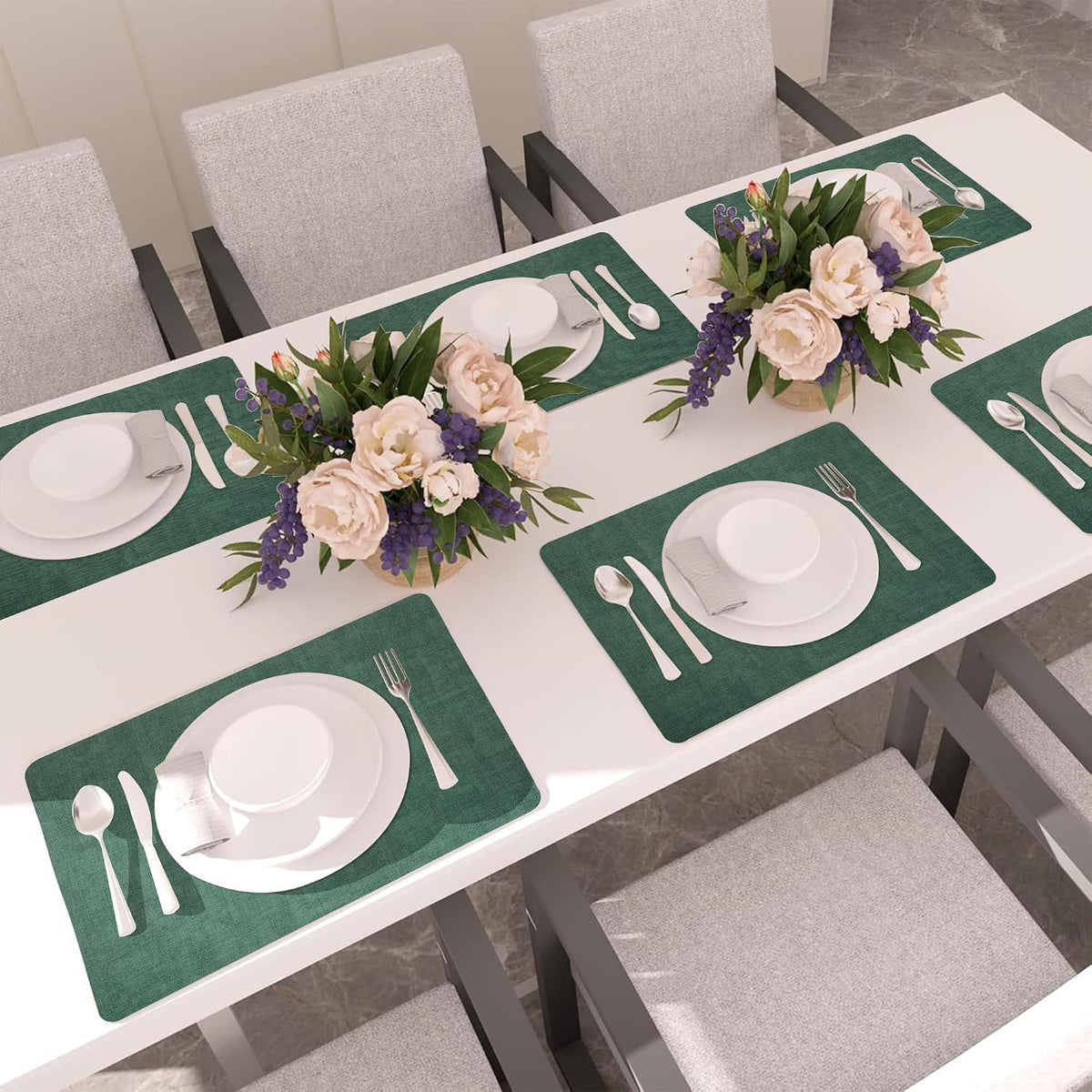Maxpearl Faux Leather Placemats Set of 6 - Waterproof - Wipe Clean - Heat Resistant - Anti Slip Dining Table Place Mats, Suitable for Indoor & Outdoor Use, 17’’×12’’, Beige