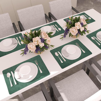 Maxpearl Faux Leather Placemats Set of 6 - Waterproof - Wipe Clean - Heat Resistant - Anti Slip Dining Table Place Mats, Suitable for Indoor & Outdoor Use, 17’’×12’’, Beige