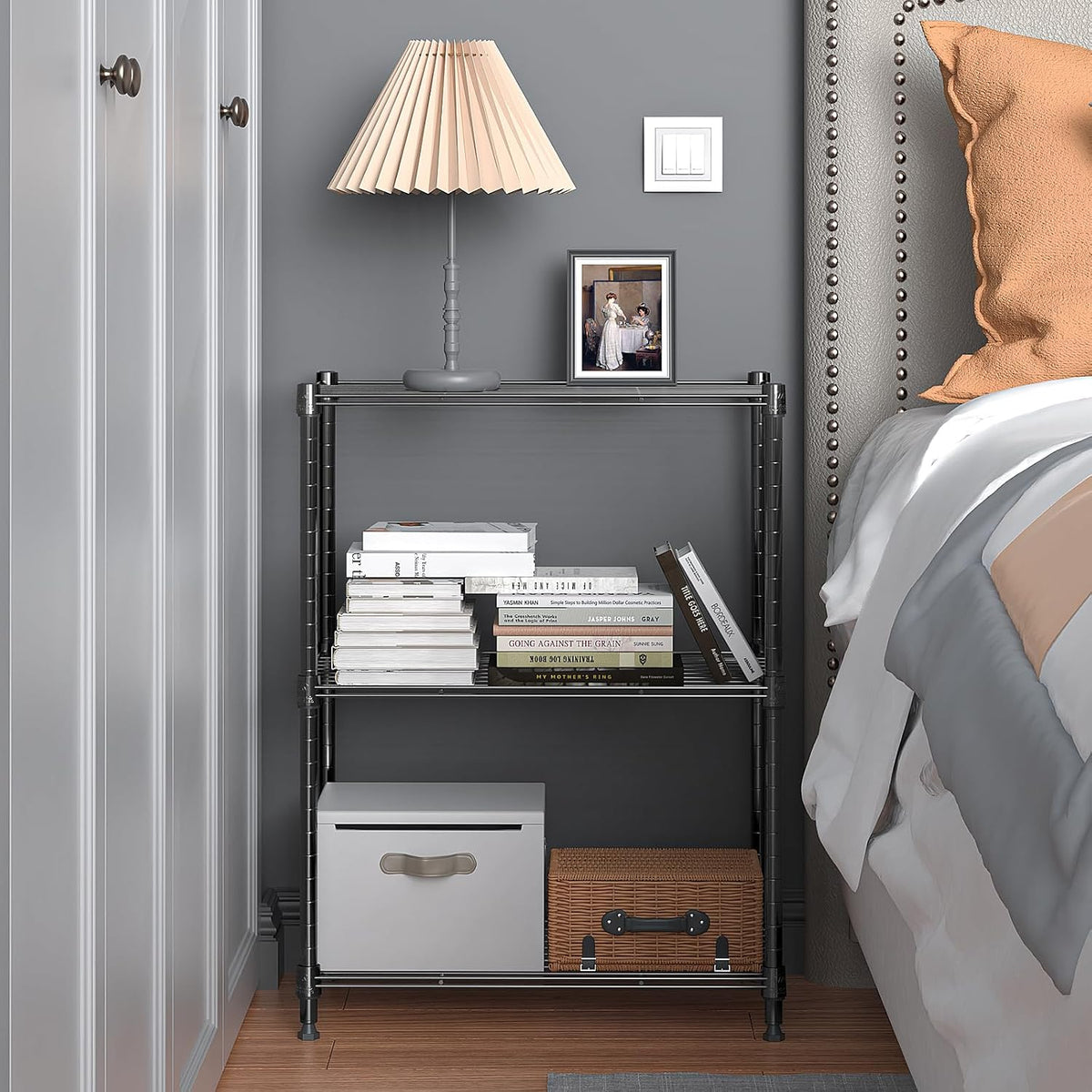 M MZG 450 lbs Steel Storage Shelving 3-Tier Utility Shelving Unit Steel Organizer Wire Rack for Home,Kitchen,Office (11.8" D x 17.7" W x 26.3" H) - Colors A