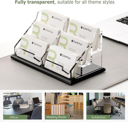 Black Business Card Holder for Desk 1 Slot Clear Acrylic Horizontal