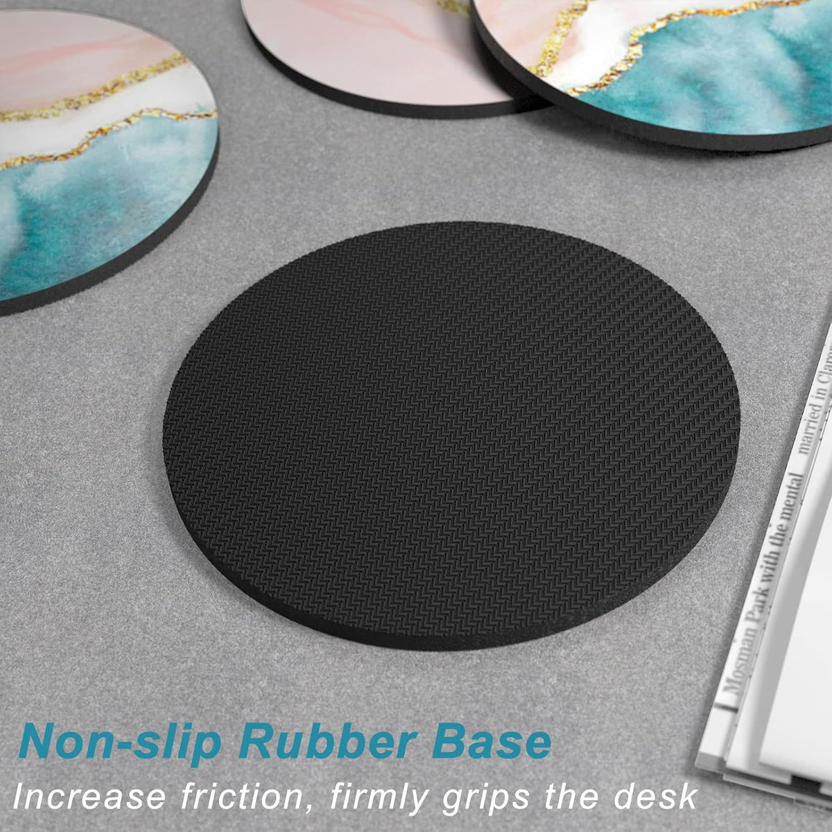 Nipichsha Coasters for Drinks, Set of 6 Cute Absorbent Rubber Drink Coasters for Cup with Non Slip Backing, Kitchen Home Decor Housewarming Gift, Round 4 in, Work Hard