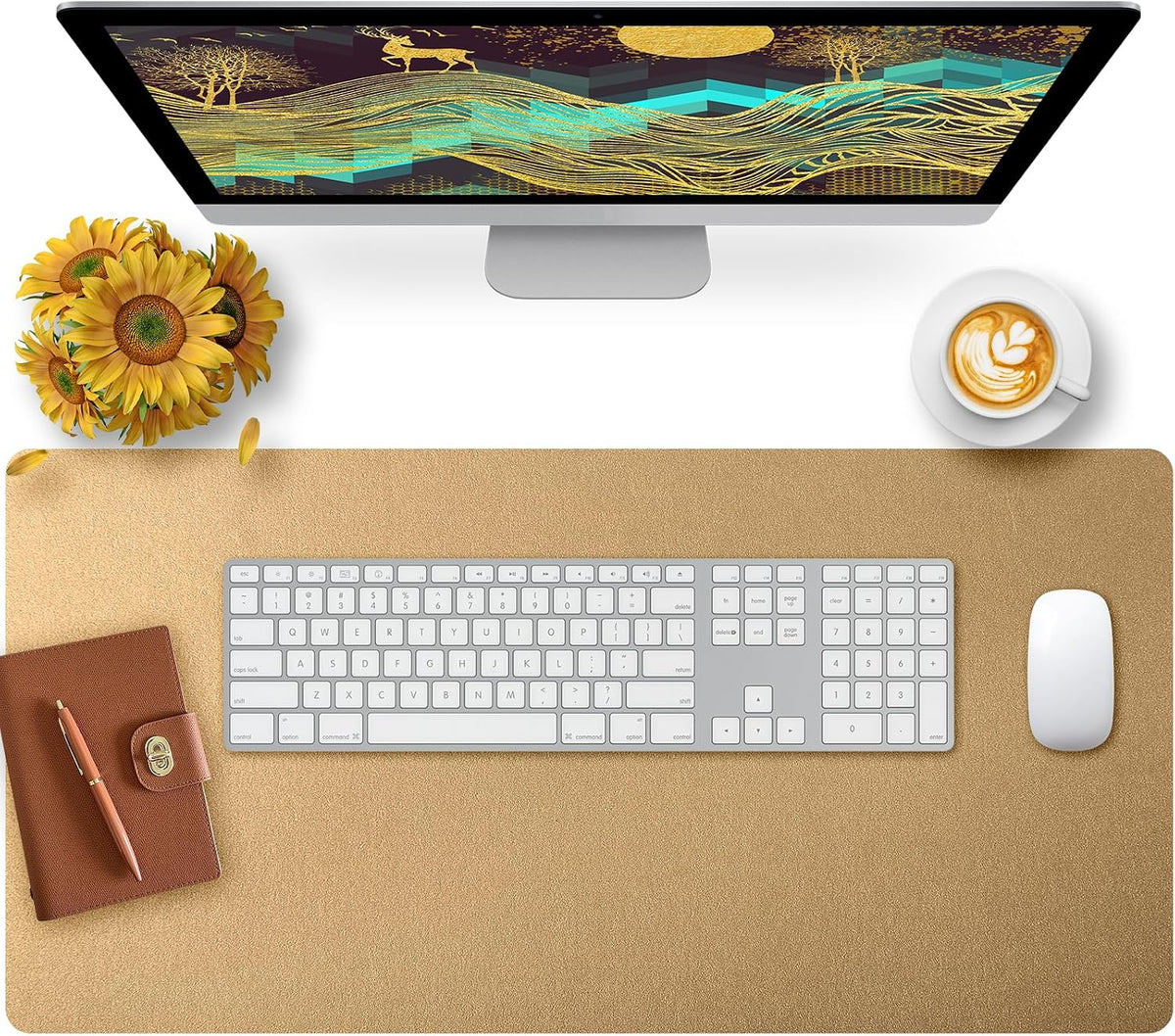 Bloss Leather Desk Pad and Keyboard Wrist Rest, Large Mouse Pad + Keyboard Pad+Mouse Wrist Support, Non-Slip Desk Mat Protector for Office, Home(31.5×15.7 Inches,Beige) - Colors A