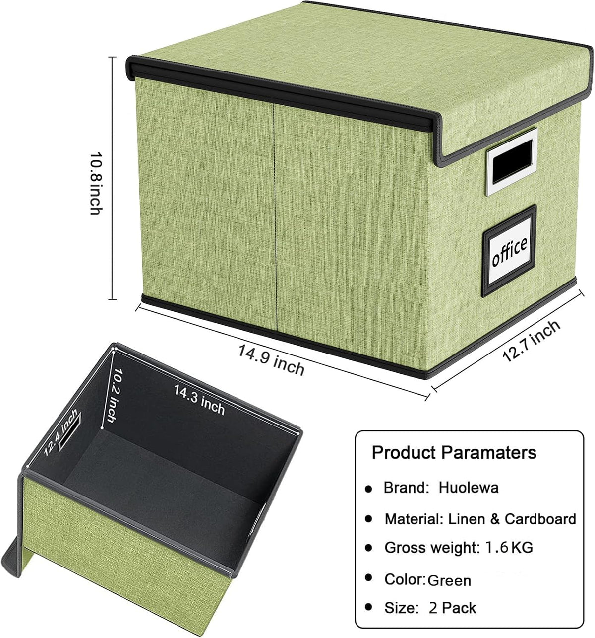 Upgraded Portable File Organizer Box with Lid, Collapsible Linen Hanging Filing Storage Boxes with Plastic Slides, Decorative Home/Office Filing System Box for File and Folders Storage (Gray)