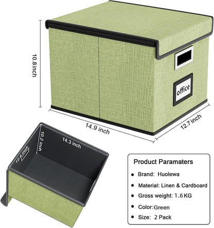 Upgraded Portable File Organizer Box with Lid, Collapsible Linen Hanging Filing Storage Boxes with Plastic Slides, Decorative Home/Office Filing System Box for File and Folders Storage (Gray)