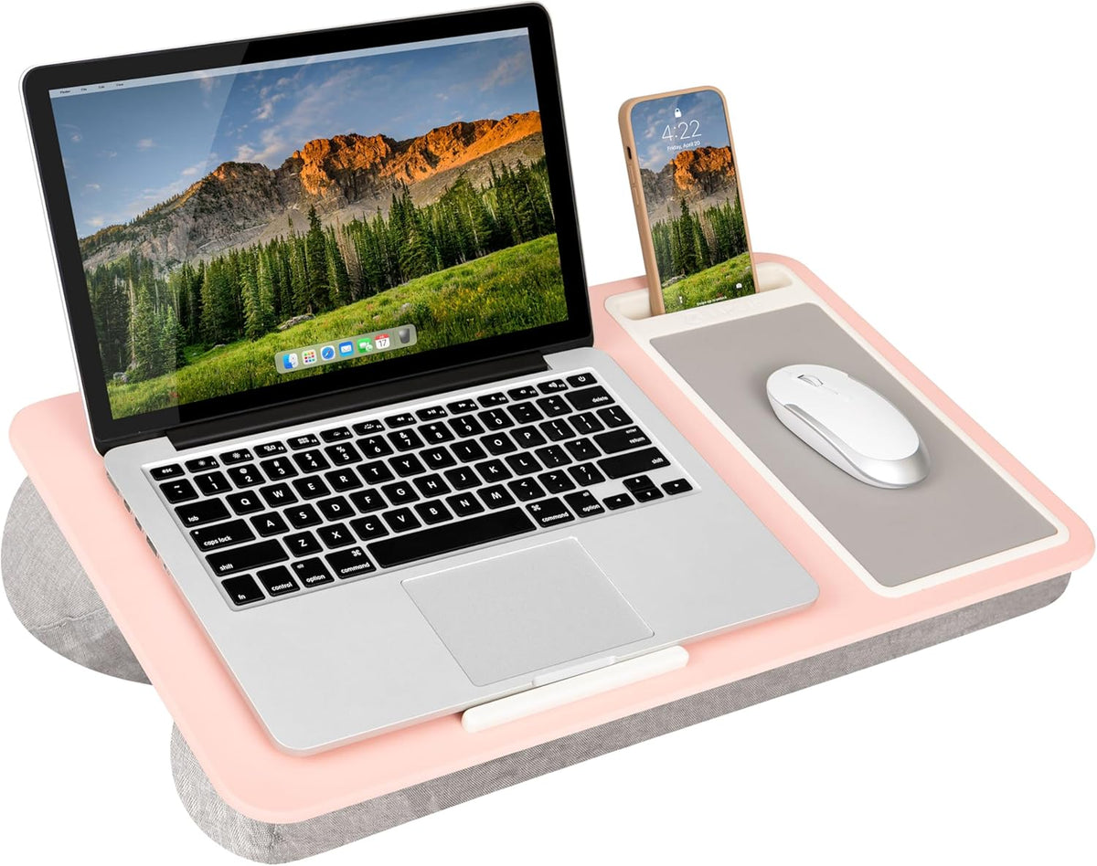 LAPGEAR Home Office Pro Lap Desk with Wrist Rest, Mouse Pad, and Phone Holder - Black Carbon - Fits up to 15.6 Inch Laptops - Style No. 91598