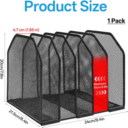 Desk File Organizer Vertical 5 Sections Metal Adjustable Magazine Holder Upright Desktop Bookshelf Organizer Stand File Sorter Office Desk Accessories Black