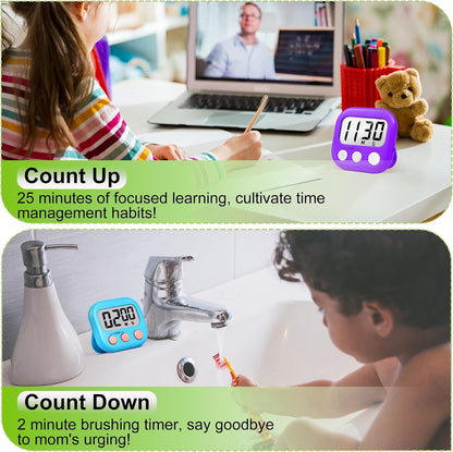 Digital Timer for Kids Teacher Supplies Classroom Timer for Study Learning Management Kitchen Work Exercise-4Pack Pink Blue Green Purple