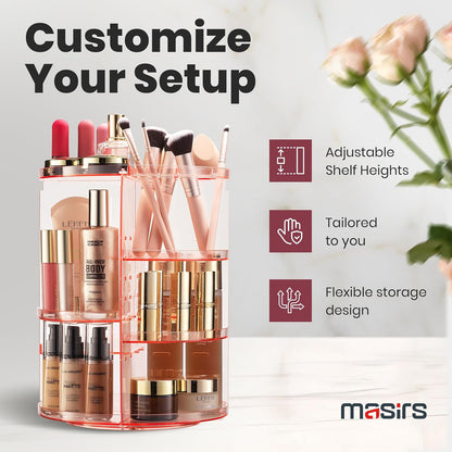 Masirs 360 Rotating Makeup Organizer Countertop - Adjustable Shelf Height - The Perfect Round Spinning Cosmetic Organizer for Bedroom Dresser or Vanity Countertop Storage (Clear)