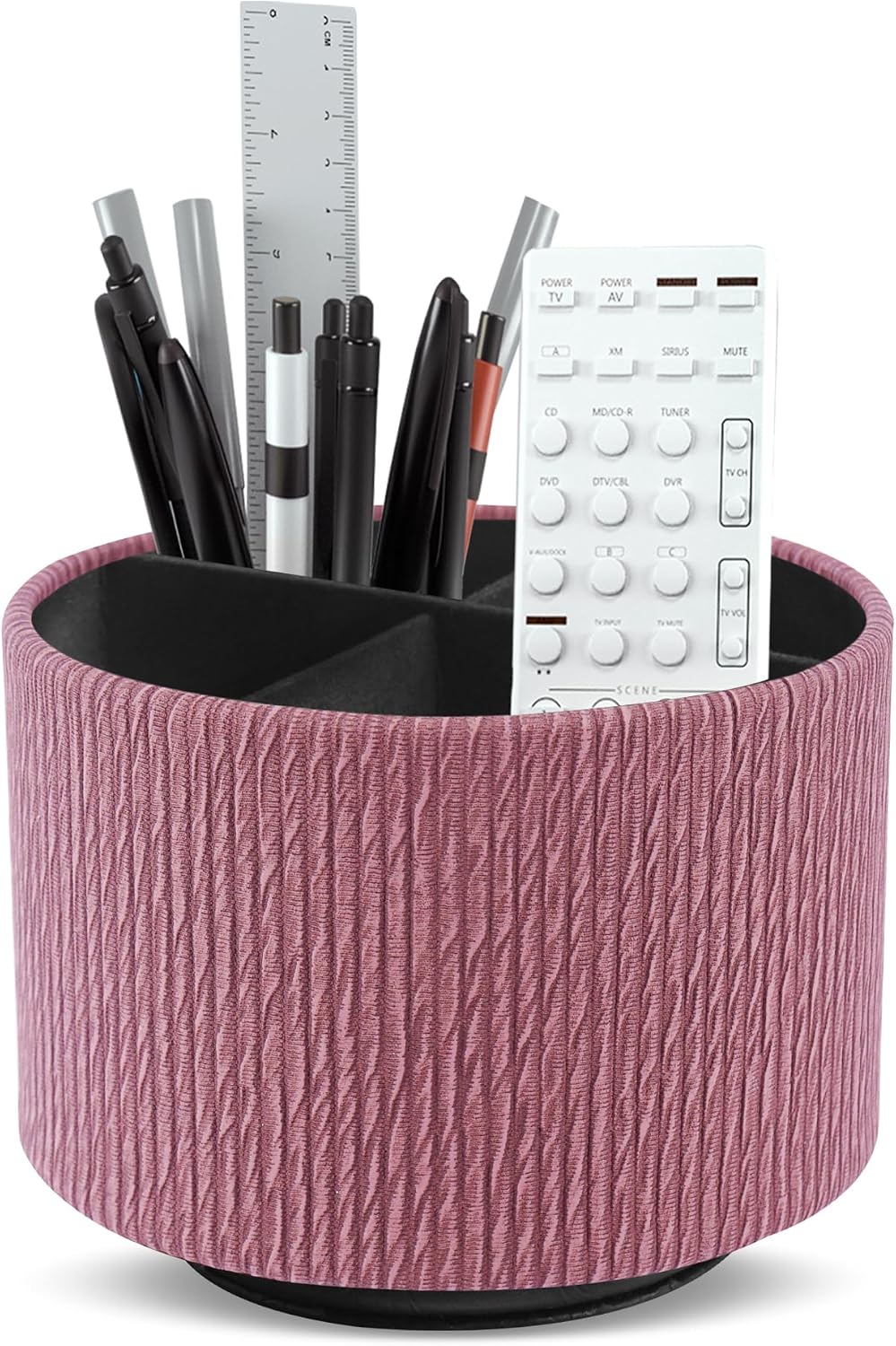 Round Leather Art Supply Organizer,Remote Control Holder,360 Degree Rotating,Multi-Functional Pencil Holder,4 Compartments Desktop Stationary Organizer(1-Blue Bird) - Colors A