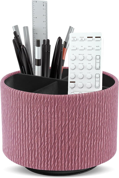 Round Leather Art Supply Organizer,Remote Control Holder,360 Degree Rotating,Multi-Functional Pencil Holder,4 Compartments Desktop Stationary Organizer(1-Blue Bird) - Colors A