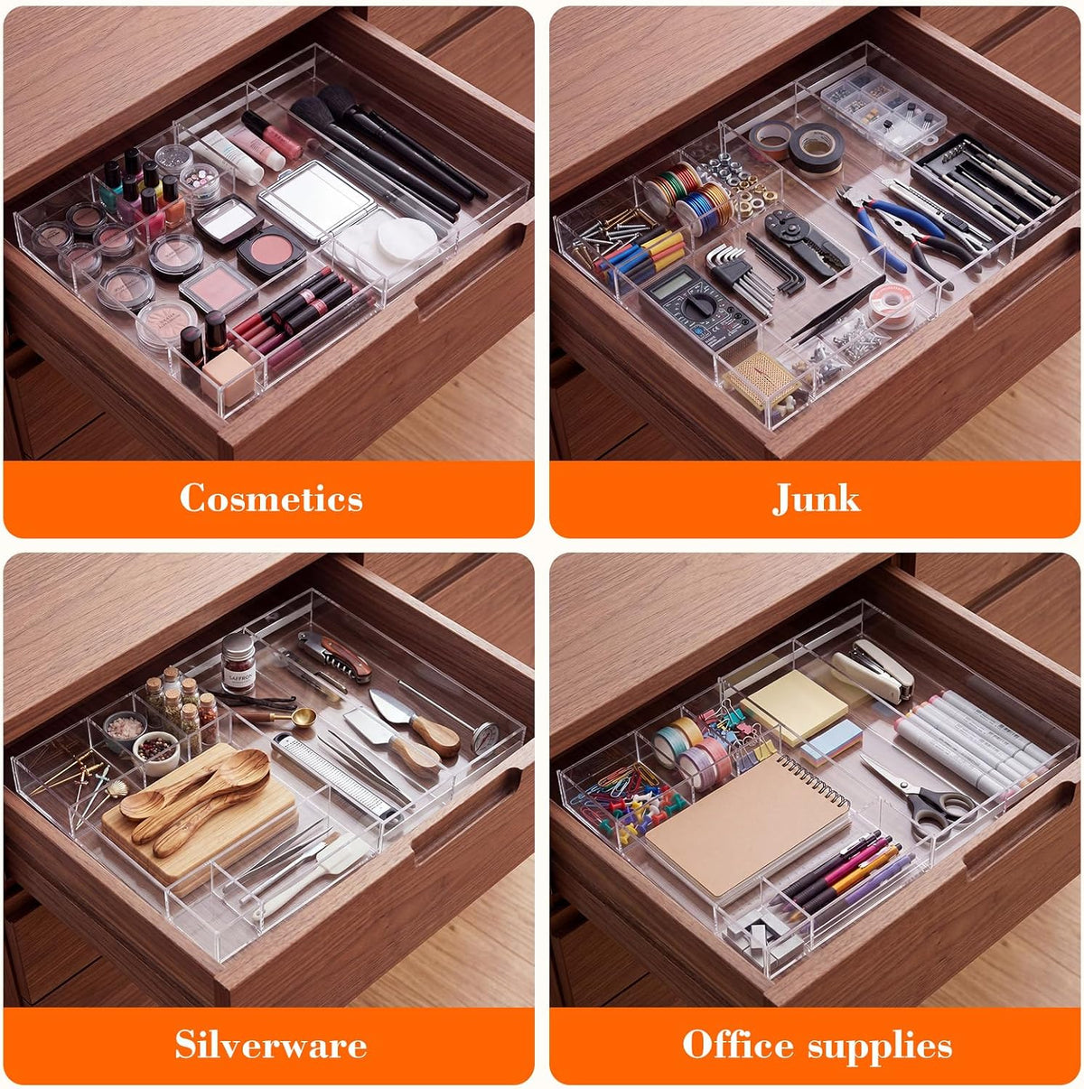Clear Acrylic Drawer Organizer,6 Compartments,Large