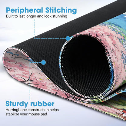 31.5" x 15.7" Waterproof Fabric Desk Pad, Rubber Anti-Slip Base, Stitched Edges No Curling, Fits Laptop Keyboard and Mouse, Smooth Office Mat Large Mouse Pad for Work Game, Black