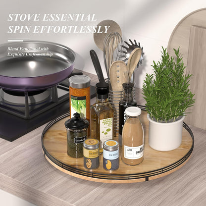 Farmhouse Oak 9" Lazy Susan Turntable Organizer for Cabinet, Round Wooden Lazy Susan Organization and Storage for Dining Table, Pantry, Kitchen, Countertop, Cupboard,Home Decor, Walnut Wood