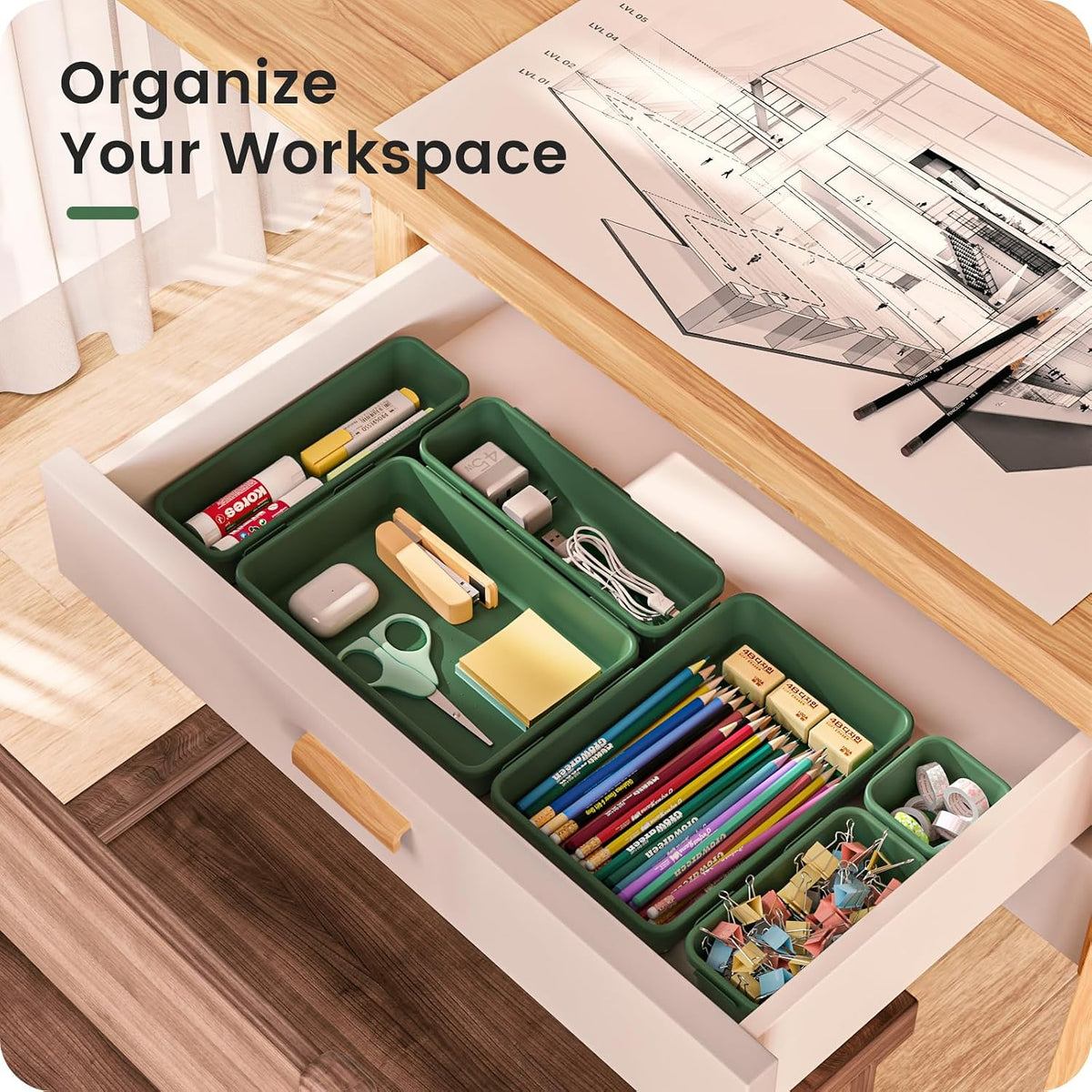 A-LuGei 【Military Grade】 Drawer Organizer, 【𝟱𝗦𝗶𝘇𝗲】 Makeup organizer, 【Holds 177 Items】 Bathroom Organizers and Storage, Organization and Storage, Desk Drawer Organizer for Vanity (Clear)