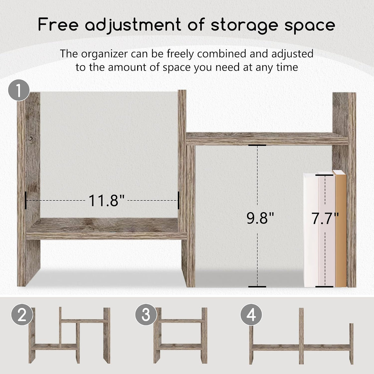 Jerry & Maggie Desktop Organizer Office Storage Rack Adjustable Wood Display Shelf Free Style Double H, Multi-Functional Mini Bookshelf for Desk Natural Stand (White)