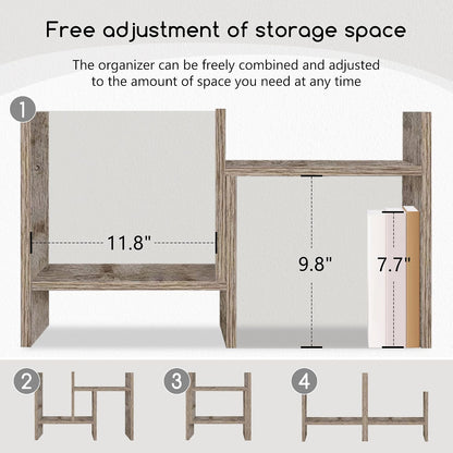 Jerry & Maggie Desktop Organizer Office Storage Rack Adjustable Wood Display Shelf Free Style Double H, Multi-Functional Mini Bookshelf for Desk Natural Stand (White)