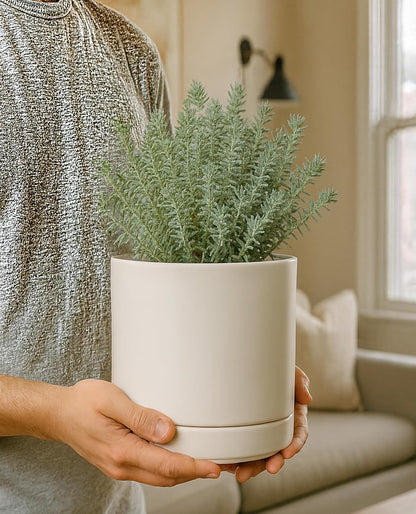 D'vine Dev 4.7 Inch Ceramic Planter Pot with Drainage Hole and Saucer, Indoor Cylinder Round Planter Pot, Teal, 94-O-B-9