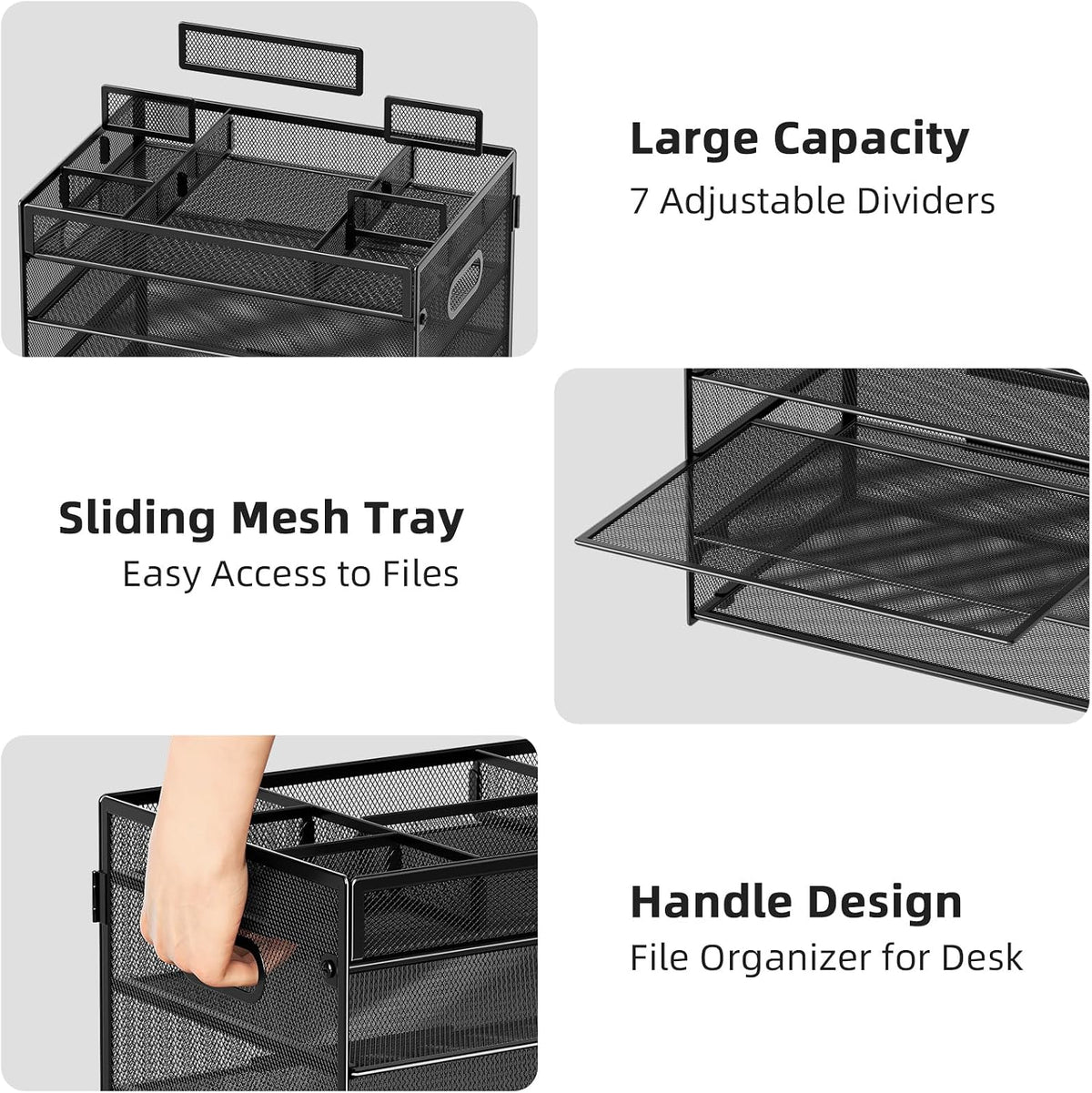 Marbrasse 5 Tier Paper Organizer Letter Tray, Mesh Desk File Organizer with Handle, Paper Sorter Desk Organizer for Home Office Supplies - Black, Adjustable